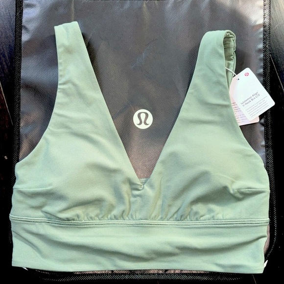 LULULEMON ALIGN V-NECK BRA C/D IN GRAY EUCALYPTUS SZ 810 NWT